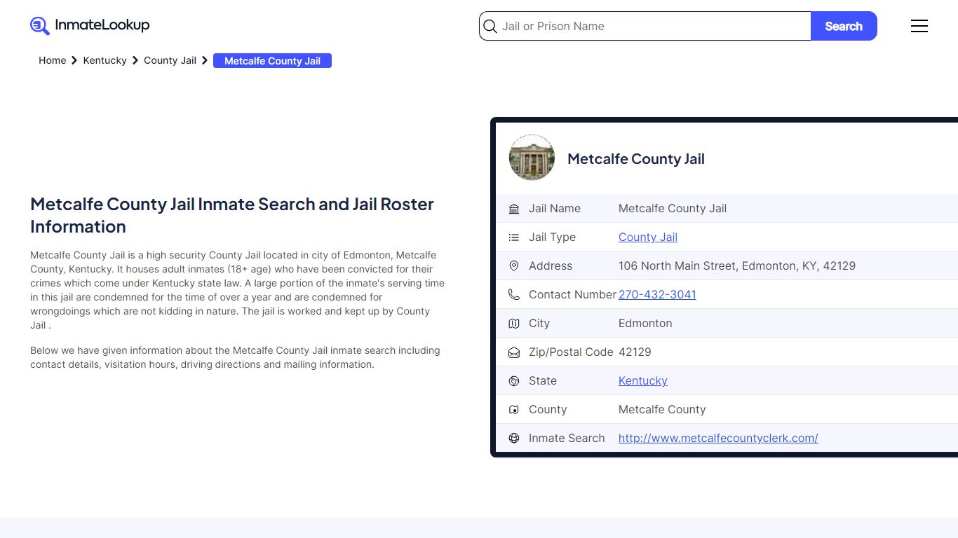 Metcalfe County Jail Inmate Search and Jail Roster Information