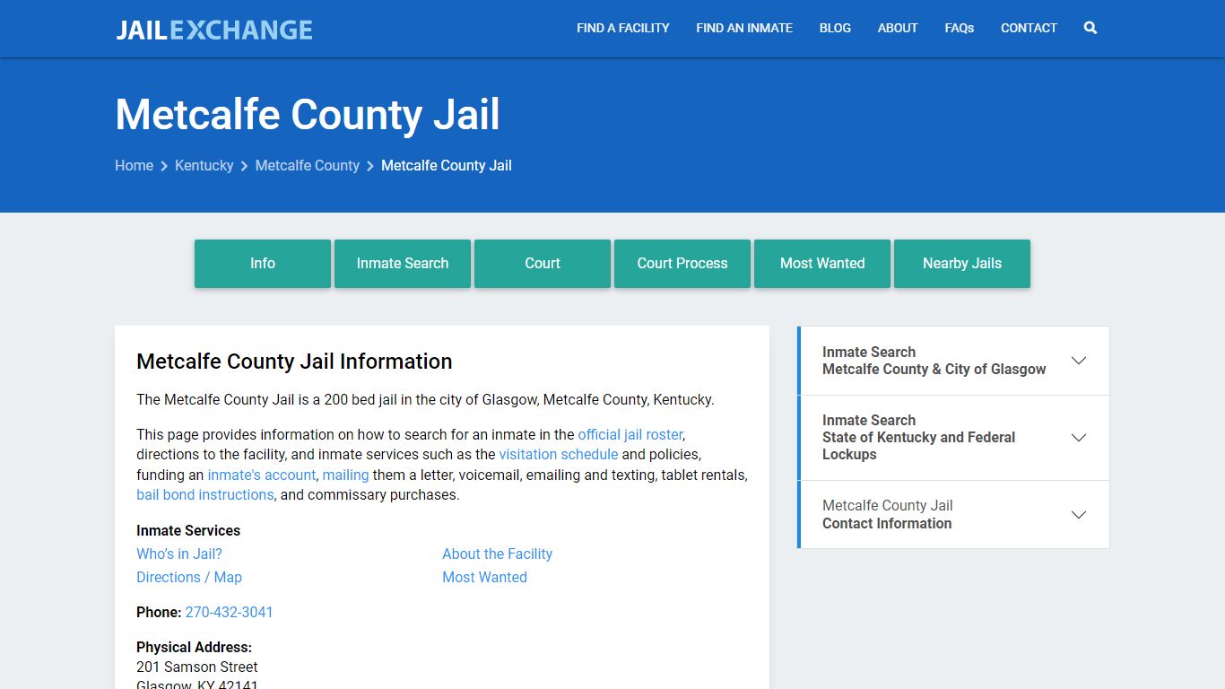 Metcalfe County Jail, KY Inmate Search, Information